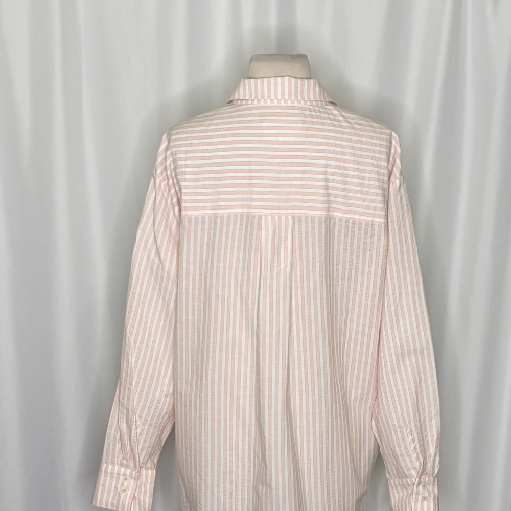 By ANTHROPOLOGIE Longline Button Down Pink White Stripe Shirt Buttondown Large - Picture 12 of 16